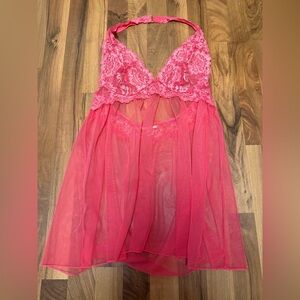 Victoria’s Secret Babydoll Slip Chemise Pink Lace Nightgown Lingerie Size large